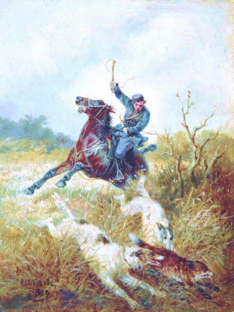 nikolai sverchkov hunting with borzois 1889 Oil Paintings